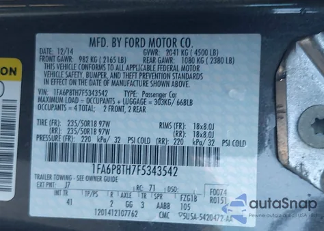 2015 Ford Mustang Ecoboost z USA, uszkodzony, nr VIN 1FA6P8TH7F5343542